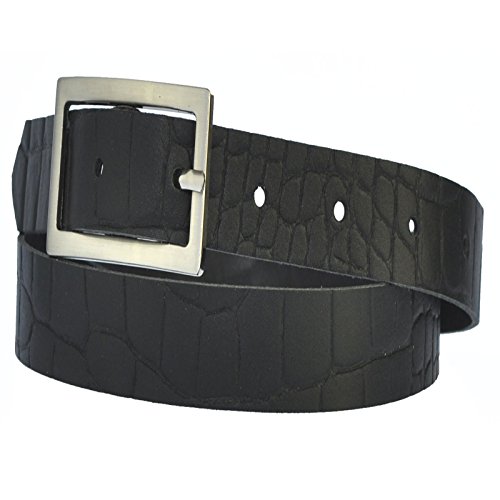 DayneQ 4cm Breit Echt Leder Guertel mit 4 Eckiger Schnalle Kroko-Schwarz 95cm Bundweit von DayneQ
