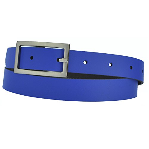 DayneQ Schmal 2,5cm Breit Echt Leder Guertel mit 4 Eckiger Schnalle Royal-Blau 90cm Bundweit von DayneQ