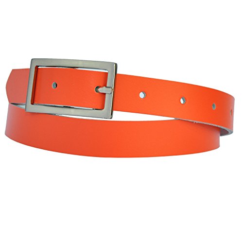 DayneQ Schmal 2cm Breit Echt Leder Guertel mit 4 Eckiger Schnalle Orange 100cm Bundweit von DayneQ