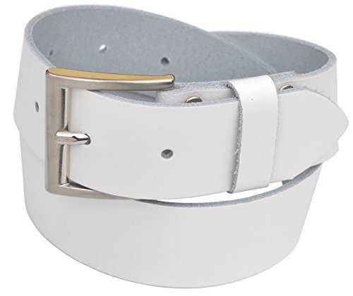 Dayneq 4cm Echt Leder Guertel Schnalle 23294-40 -Weiss-95cm-Bundweit von Dayneq