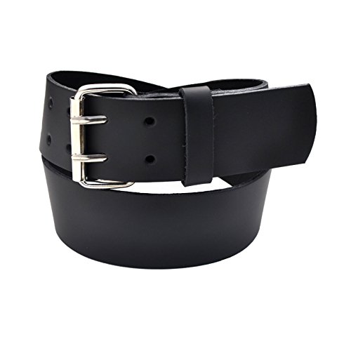 5cm Breit Echt Leder Guertel mit 2 Dorn Roll Schnalle - Schwarz - 115cm Bundweit von DayneQ