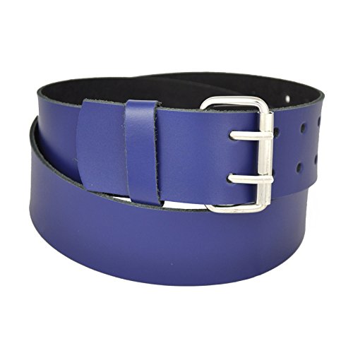 6cm Breit Echt Leder Guertel mit 2 Dorn Roll Schnalle -Blau-80cm Bundweit von Dayneq