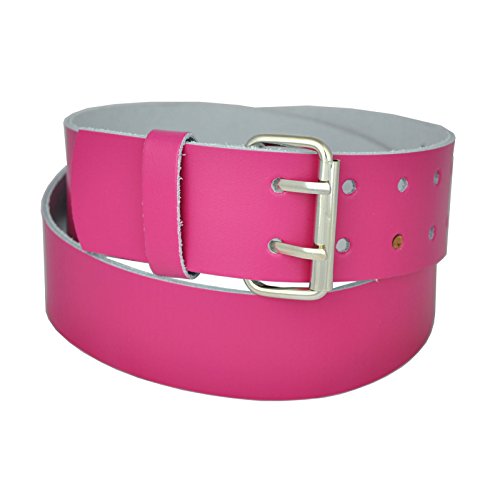 6cm Breit Echt Leder Guertel mit 2 Dorn Roll Schnalle -Pink-90cm Bundweit von Dayneq