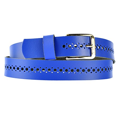 Dayneq 3cm Breit Echt Leder Löcher Guertel - (Klein-Gross-Löcher) Royal-Blau 125cm Bundweit von Dayneq