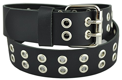 DayneQ 4cm Breit 2 Reihe Ösen Echt Leder Guertel - SCHWARZ Bundweite 125cm von DayneQ
