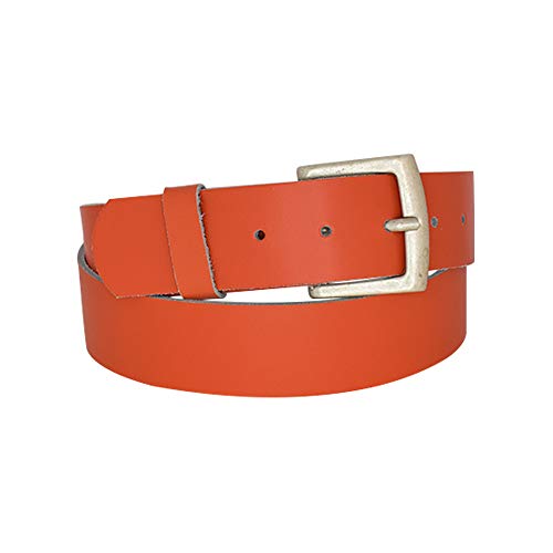 Dayneq 4cm Breit Echt Leder Guertel Altsilber Nickelfree - 11499-40-SIL - Orange Bundweite 115cm von Dayneq