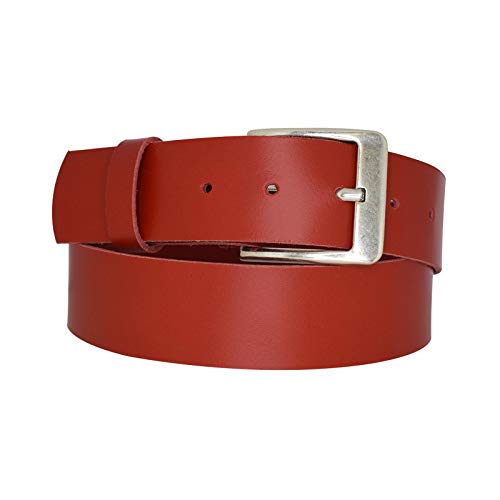 Dayneq 4cm Breit Echt Leder Guertel Altsilber Nickelfree - 15103-40 - Rot Bundweite 95cm von Dayneq