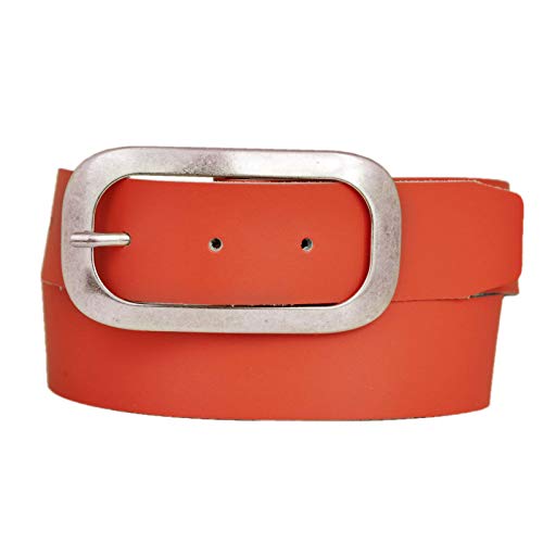 Dayneq 4cm Breit Echt Leder Guertel Altsilber Schnalle -Orange-Bundweit 120 von Dayneq