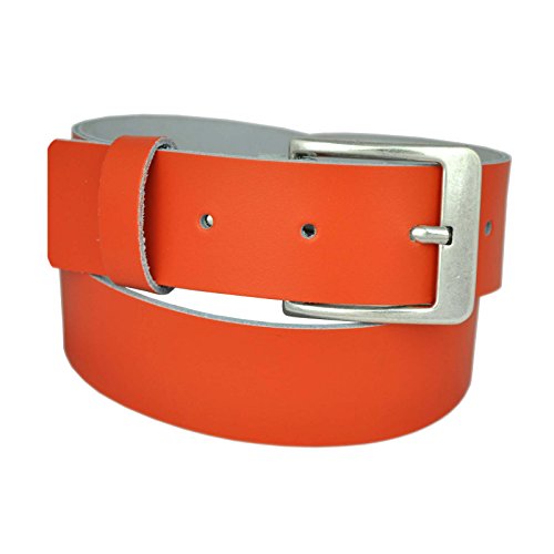 Dayneq 4cm Breit Echt Leder Guertel Altsilber Schnalle -Orange-Bundweit 120 von Dayneq