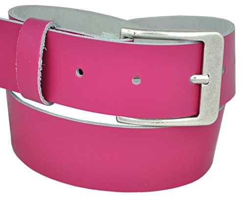 Dayneq 4cm Breit Echt Leder Guertel Altsilber Schnalle -Pink-Bundweit 85 von Dayneq