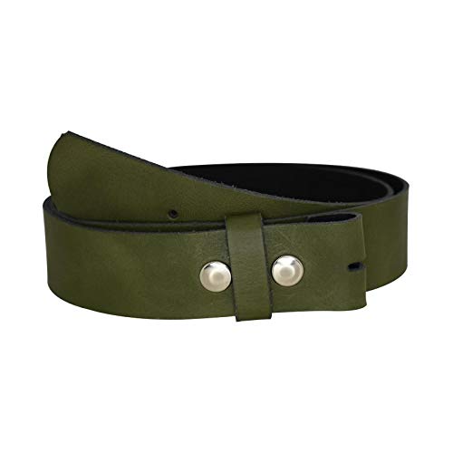 Dayneq 4cm Breit Echt Leder Guertel mit 2 Drückknopf für Schnalle - DK-40-33F - Khaki Bundweite 95cm von Dayneq