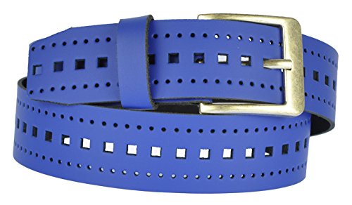 Dayneq 4cm Breit Echt Leder Löcher Guertel Altsilber Nickel Free Schnalle (229) Royal-Blau 95cm Bundweit von Dayneq