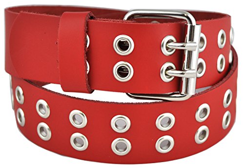 Dayneq 5cm Breit 2 Reihe Ösen Echt Leder Guertel - Rot Bundweite 105cm von Dayneq