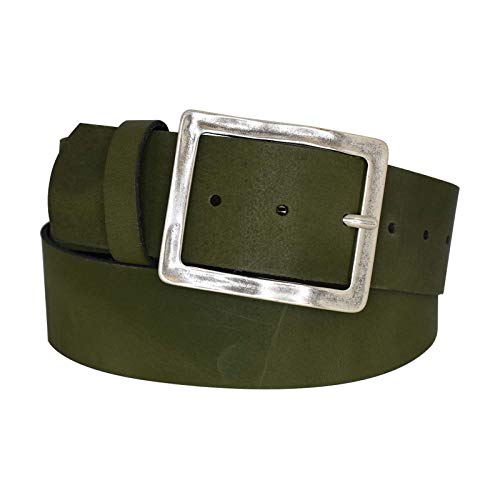 Dayneq 5cm Breit Echt Leder Guertel Altsilber Nickelfree - 22835-50-SIL - Khaki Bundweite 105cm von Dayneq