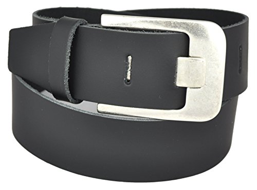 DayneQ 5cm Breit Echt leder Guertel Altsilber Nickel Free Schnalle-SCHWARZ-110 Bundweit von DayneQ