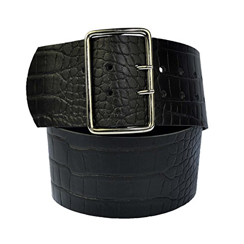 DayneQ 7cm Breit Echt Leder Guertel mit 4 Eckiger Roll Schnalle Kroko-Schwarz 100cm Bundweit von DayneQ