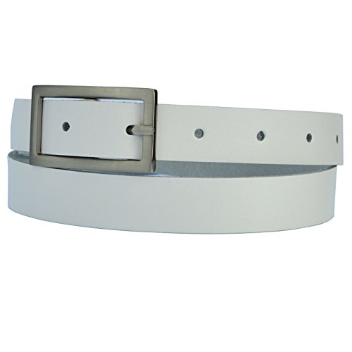 Dayneq Schmal 2,5cm Breit Echt Leder Guertel mit 4 Eckiger Schnalle Weiss 95cm Bundweit von Dayneq