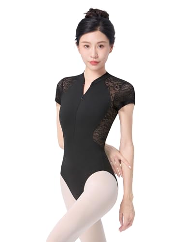 Dayrose Balletttrikot für Damen, Tanztrikot aus Spitze, Schwarz (Reißverschluss vorne), Medium von Dayrose