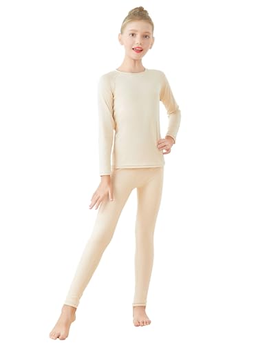Dayrose Mädchen Unterwäsche Set, Langarm Mädchen Base Layer Set mit Top und Lange Unterhose für Ballett/Gymnastik, Nude-ungefüttert, 11-12 Jahre von Dayrose