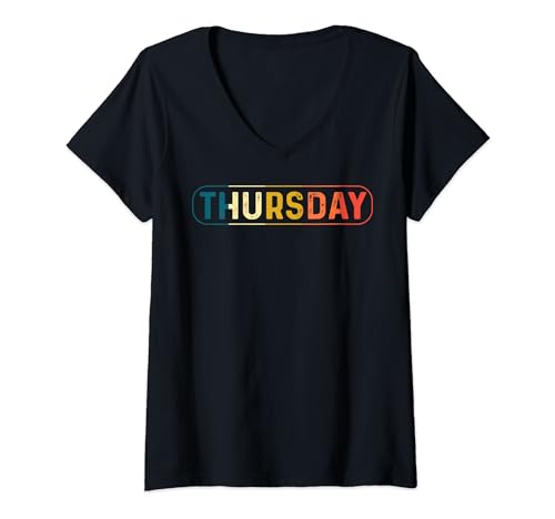 Damen Vintage Days Of The Week Serie "THURSDAY" Distressed T-Shirt mit V-Ausschnitt Damen Vintage Days Of The Week Serie "THURSDAY" Distressed T-Shirt mit V-Ausschnitt von Days Of The Week Tees Store