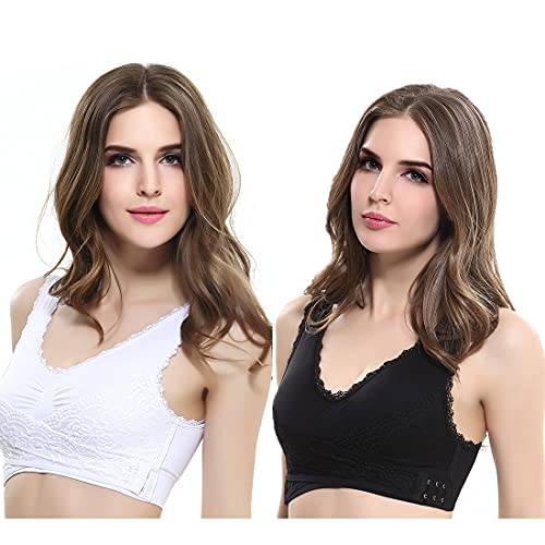 Daysskk 2 Pack Damen Sport BH Front Closure Büstenhalter Sport Ohne Bügel Sport BH Große Größe für Fitness Training Joggen Yoga 3XL von Daysskk