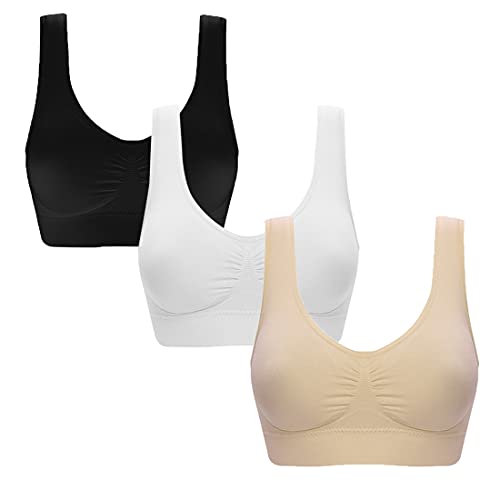 Daysskk 3 Pack Sport BH Damen Sport Bustier Ohne Bügel Büstenhalter Sport mit Abnehmbaren Pads L von Daysskk