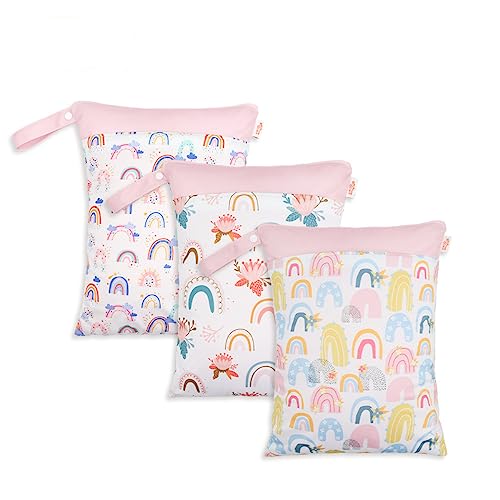 Daysskk 3 stück Nassbeutel Kindergarten Mädchen Windeltasche Wetbag Wasserdicht mit Reißverschluss Wäschebeutel für Kita Schwimmen Reisen 30 * 40 cm von Daysskk