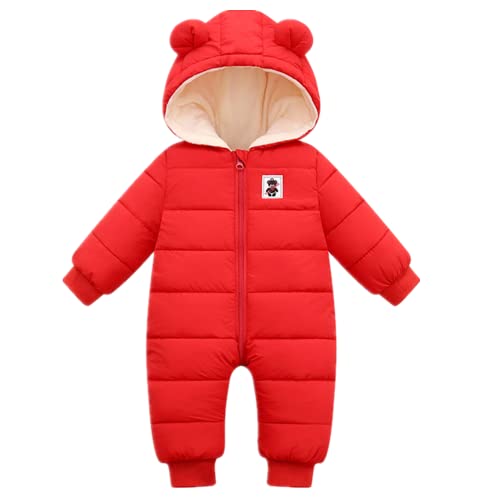 Daysskk Baby Overall Winter 6-9 monate Schneeanzug Baby Jungen Mädchen Strampler Winter Fleece Gefüttert Warm Baby Winterkleidung 80 Rot von Daysskk