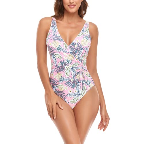 Daysskk Badeanzug Damen Bauchweg Blumen Bademode Push Up Badebekleidung Swimsuit Women Urlaub Outfit L von Daysskk