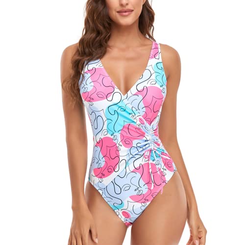 Daysskk Badeanzug Damen Bauchweg Blumen Bademode Push Up Badebekleidung Swimsuit Women Urlaub Outfit L von Daysskk