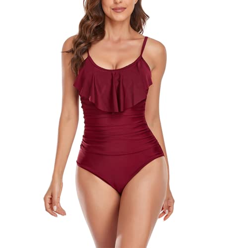 Daysskk Badeanzug Damen Rüschen Push Up Badeanzug Damen Bauchweg Bademode Damen Rot Swimsuits for Women Badebekleidung Damen Sexy M von Daysskk