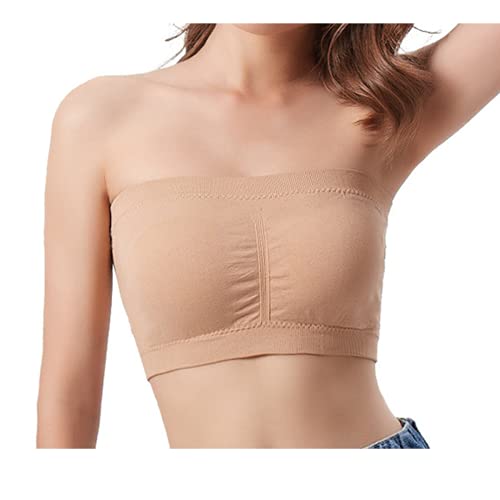 Daysskk Bandeau Top Damen Beige Bandeau BH Große Größen Trägerloser BH Bandeau Tube Top BH Ohne Träger 3XL von Daysskk