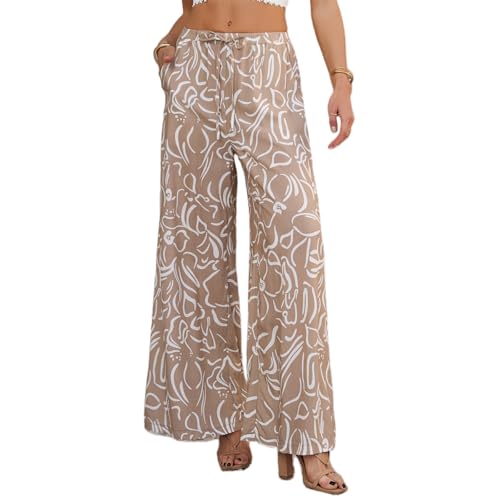 Daysskk Boho Hose Damen Lang Strandhose Leicht und Luftig Palazzo Hose Damen Sommer Blumen Sommerhose Elastischer Bund XL von Daysskk
