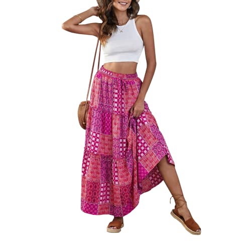 Daysskk Boho Rock Lang Damen Sommerrock Blumen Maxirock Damen Sommer Strandrock Damen Bohemian Langer Rock Damen Sommer Lila XL von Daysskk