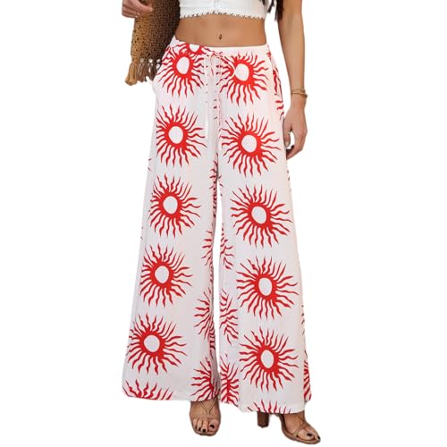 Daysskk Boho Sommerhose Damen Leicht Palazzo Hose Sommer Strandhose Blumen mit Taschen Weite Hose Damen Sommer S von Daysskk