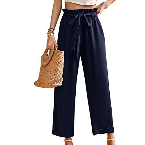 Daysskk Business Hose Damen Blau Anzughose Damen High Waist Stoffhose Damen Elegant Weite Hose Damen Elegant Palazzo Hose Damen Business XL von Daysskk