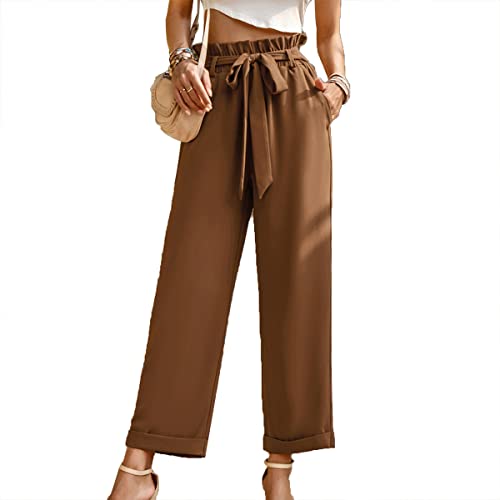 Daysskk Business Hose Damen Braun Anzughose Damen High Waist Stoffhose Damen Elegant Weite Hose Damen Elegant Palazzo Hose Damen Business XL von Daysskk