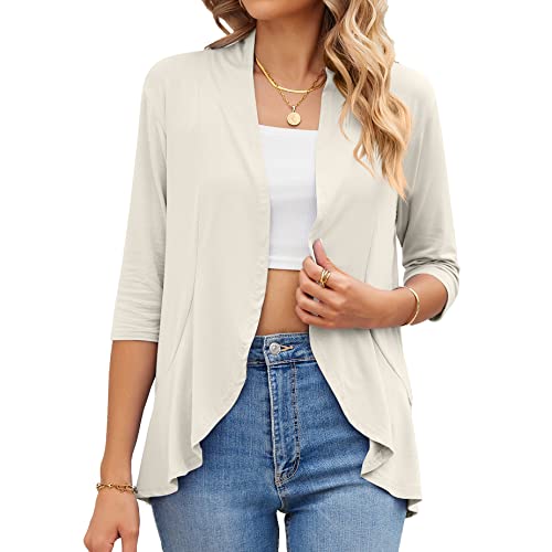 Daysskk Cardigan Damen Leichter Stoff Strickjacke Sommer Kurz Beige Sommerjacke 3/4 Ärmel Shirtjacke Damen Sommer M von Daysskk