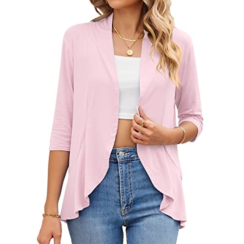 Daysskk Cardigan Damen Leichter Stoff Strickjacke Sommer Kurz Rosa Sommerjacke 3/4 Ärmel Shirtjacke Damen Sommer M von Daysskk