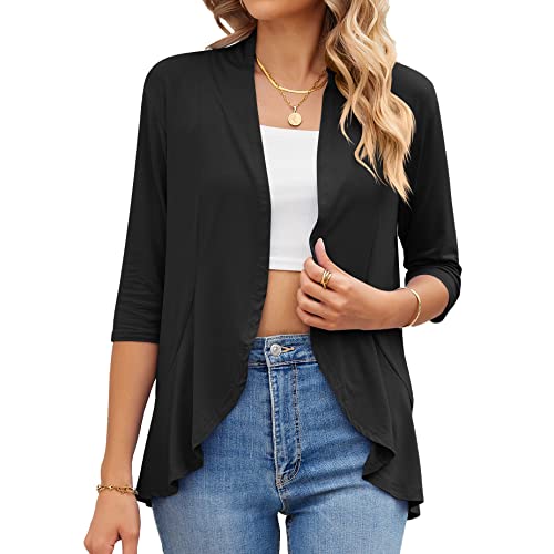 Daysskk Cardigan Damen Leichter Stoff Strickjacke Sommer Kurz Schwarz Sommerjacke 3/4 Ärmel Shirtjacke Damen Sommer M von Daysskk