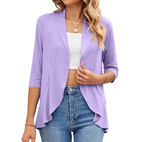 Daysskk Cardigan Sommer Damen Leicht Strickjacke Kurz Violett Sommerjacke 3/4 Ärmel Shirtjacke Damen Sommer S von Daysskk