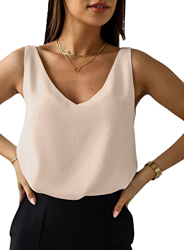 Daysskk Damen Satin Tank Top Elegant Satin Top Damen Beige Damen Tank Top Ärmellose Bluse Sommer Damen Cami Top Elegant V-Ausschnitt S von Daysskk