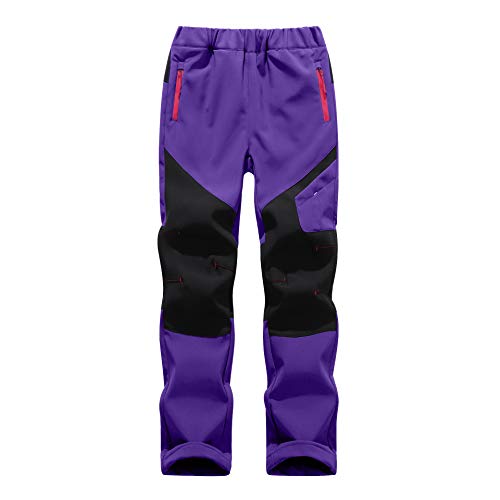 Daysskk Freizeithose Kinder Softshellhose Jungen Gefütterte Arbeitshose Kinder Winter Warm Wanderhose Trekkinghose Jungen Regenhose Gefüttert Kinder Lila 152 von Daysskk