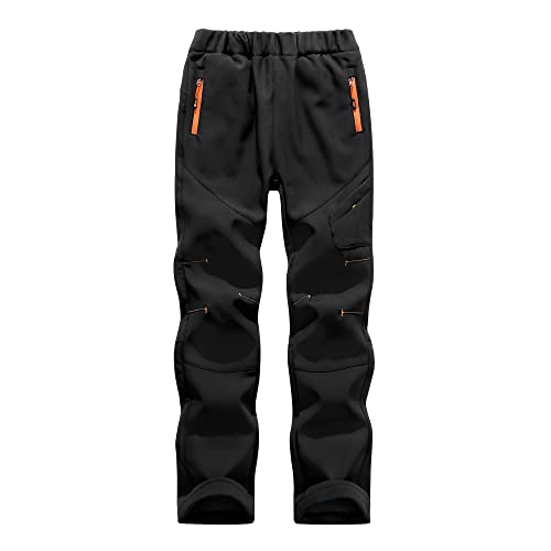 Daysskk Freizeithose Kinder Softshellhose Jungen Gefütterte Arbeitshose Kinder Winter Warm Wanderhose Trekkinghose Jungen Regenhose Gefüttert Kinder Schwarz 152 von Daysskk