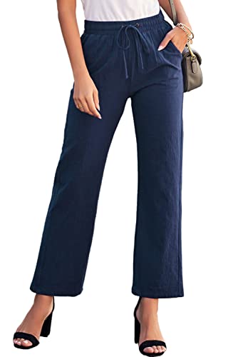 Daysskk Hose Damen Sommer Leicht Leinenhose Damen Lang Freizeithose Damen Baumwolle Strandhose Damen Leicht Sommerhose Damen High Waist Navy blau L von Daysskk