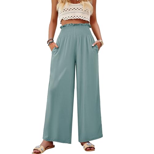 Daysskk Hose Damen Sommer Leicht Weite Hose Damen Sommer Hohe Taille Viskose Hose Damen Sommer Leicht Elastischer Bund Damen Sommer Hose Loose Fit Blau M von Daysskk