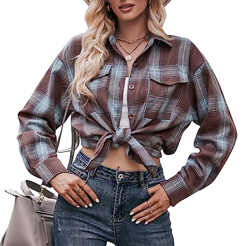 Daysskk Karierte Bluse Damen Langarm Kariertes Hemd Damen Oversize Trachtenbluse Damen Kariert Oktoberfest Damen Outfit Blusen Grün S von Daysskk