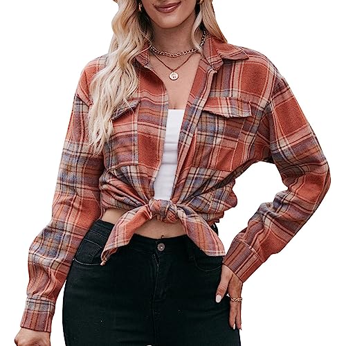 Daysskk Karierte Bluse Damen Langarm Kariertes Hemd Damen Oversize Trachtenbluse Damen Kariert Oktoberfest Damen Outfit Blusen Karamel M von Daysskk