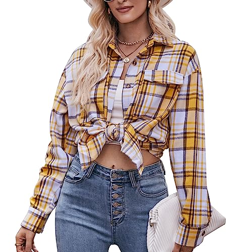 Daysskk Kariertes Hemd Damen Oktoberfest Kariertes Bluse Damen Oversize Gelb Kariertes Hemd Damen Tracht Oktoberfest Damen Outfit Blusen S von Daysskk