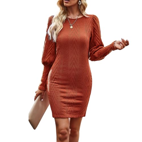 Daysskk Kleid Langarm Damen Strick Pulloverkleid Damen Rundhals Winterkleid Damen Elegant Orange Minikleid Damen Winter Strickkleid Damen Kurz M von Daysskk